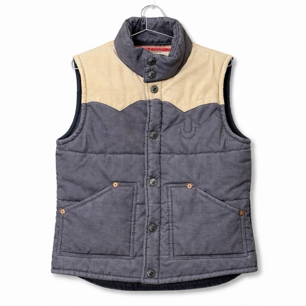 True‎ Religion Carter Vest Jacket Logo two tone Corduroy Men's L western